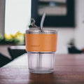 Ribbed Glass Cup with Faux Leather Sleeve | Leakproof Lid